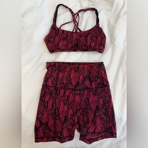 CRZ YOGA Matching Set - 5” High Waist Bike Shorts, Strappy Criss Cross Bra XXS